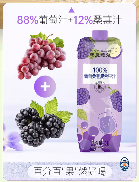 菲里维尔1L 100%葡萄桑葚复合果汁