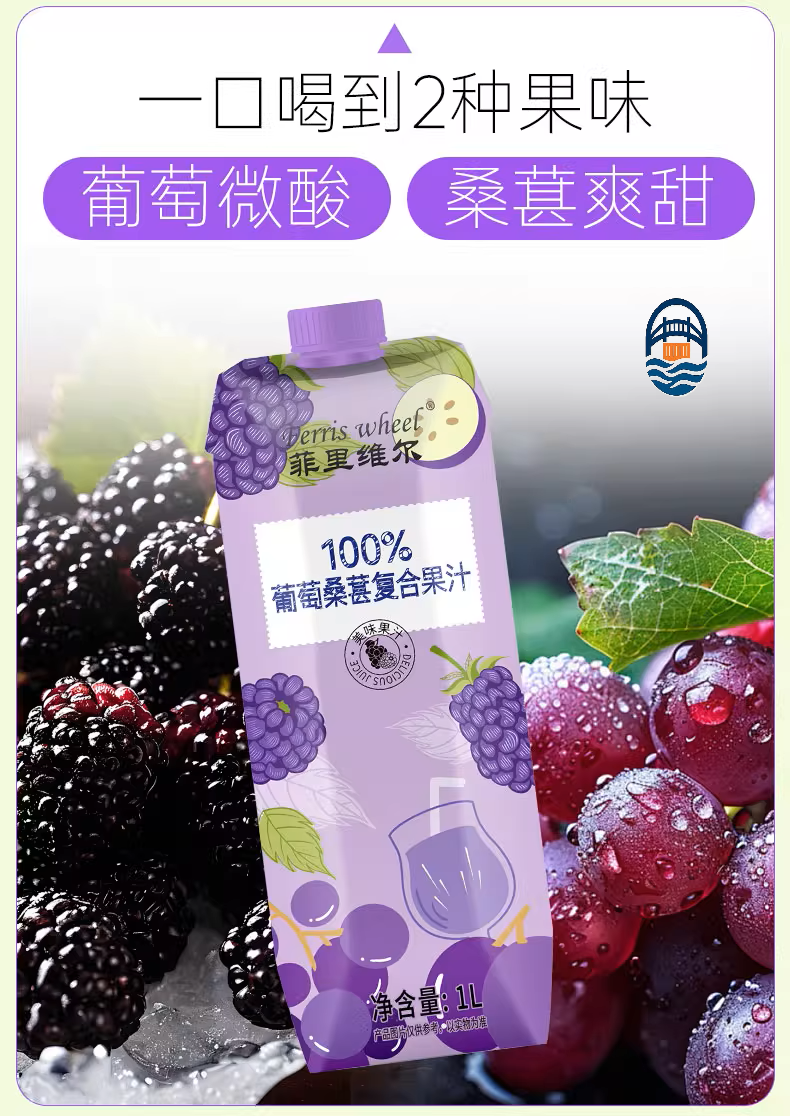 菲里维尔1L 100%葡萄桑葚复合果汁