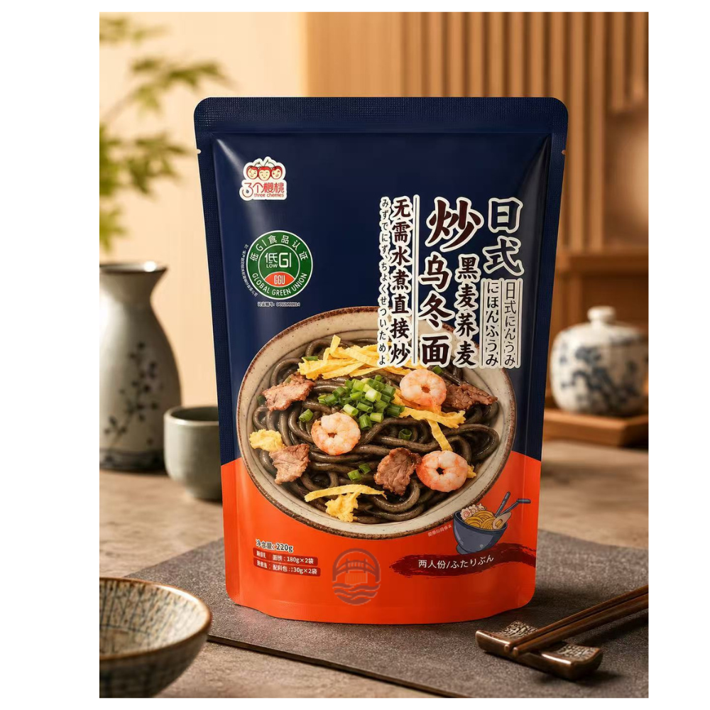 今旭三个樱桃·日式低GI炒黑麦荞麦乌冬面420g